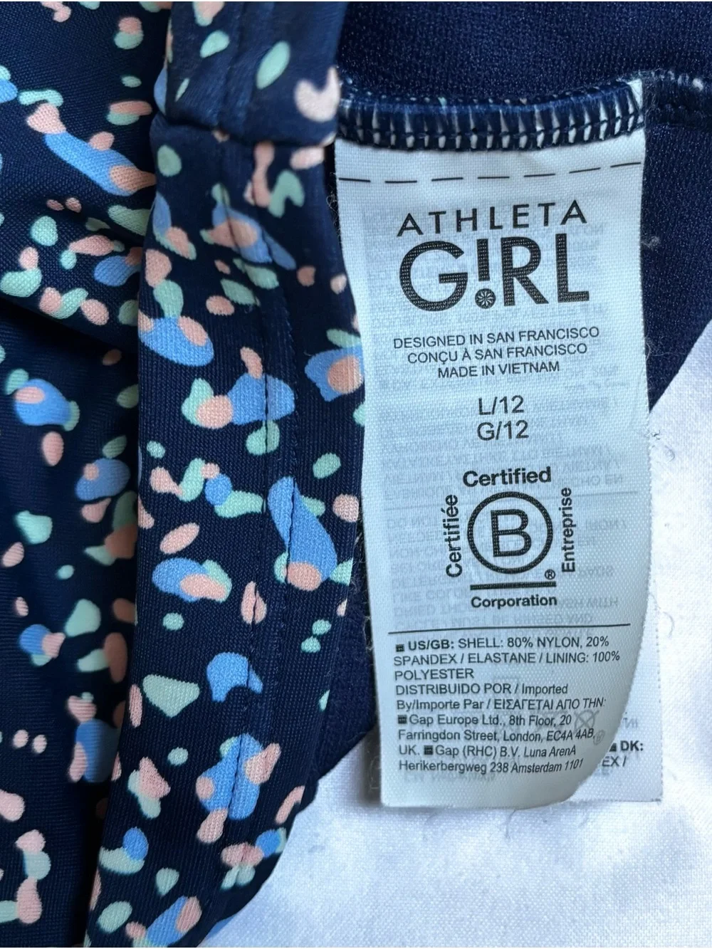 Athleta Girl Two-Piece Tankini with Blue, Green, and Light Pink Speckles